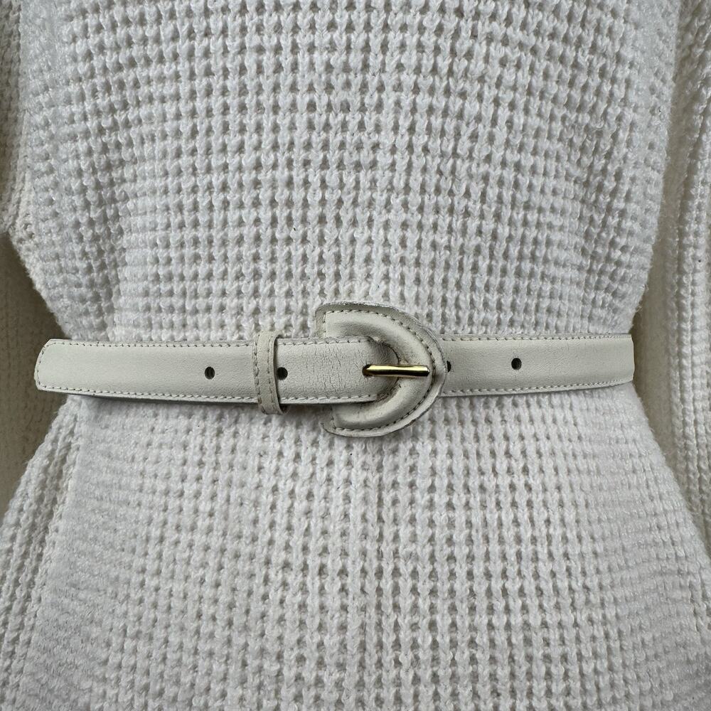 Vintage White Leather Belt Size M